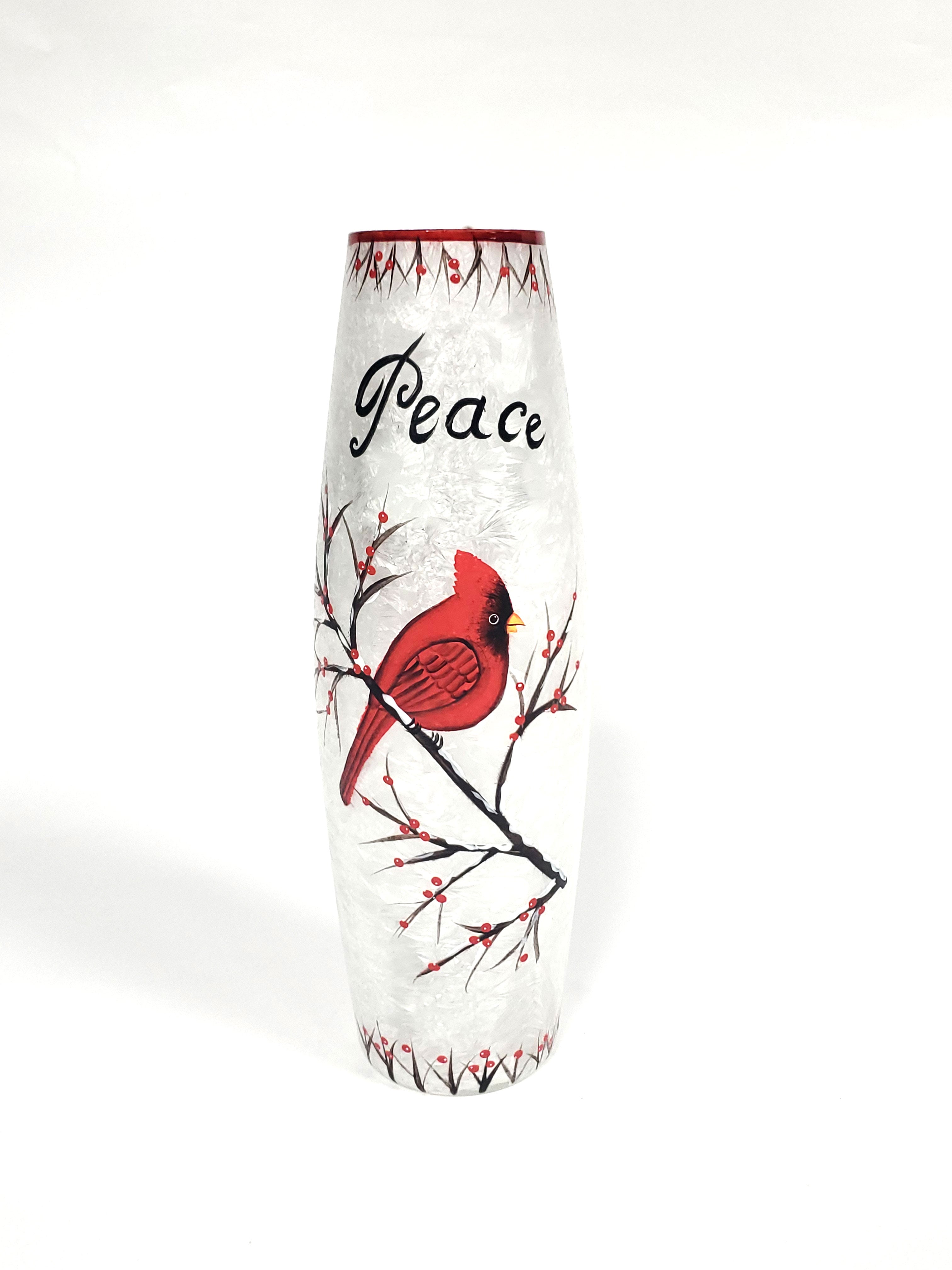 Peace and Love Cardinal Vase with LED lights - 4"diameter X 12"tall - Royal Gift