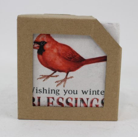 Merry Christmas Cardinal Coasters 4 Piece Set Porcelain - Royal Gift
