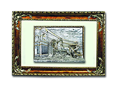 Italian Frame 3D Silver Gladiator Art on Leather Matt in a Wooden Frame Made in Italy - Royal Gift