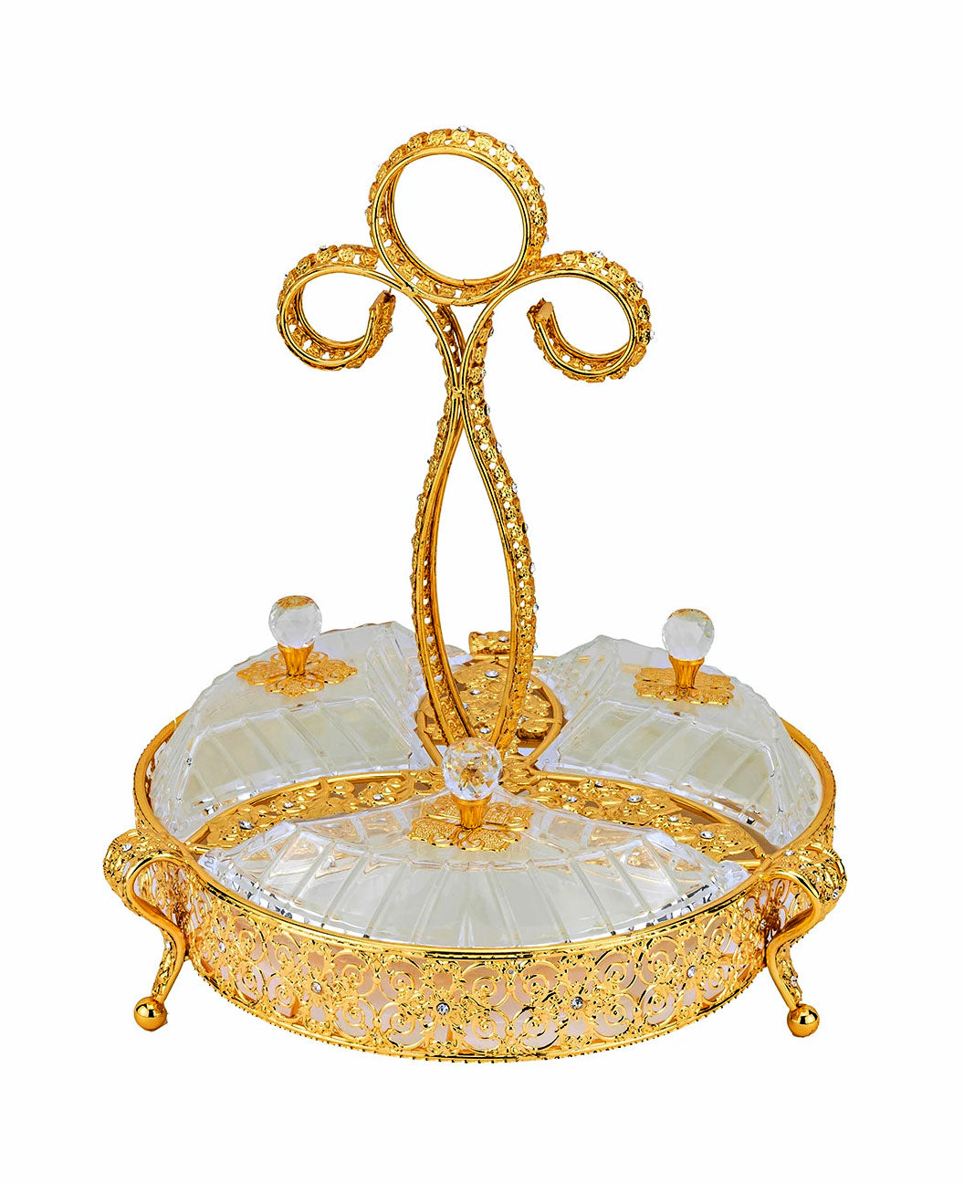 Gold Candy Holder 3-Section with covers 12"diameter - Royal Gift
