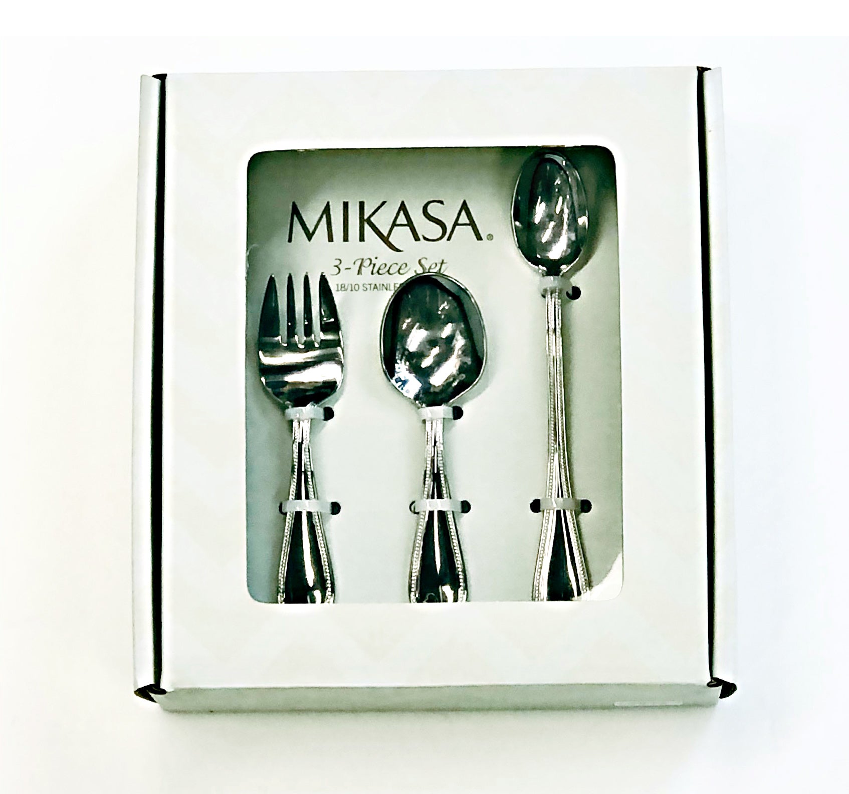 Mikasa Baby Feeding Spoon 3 piece Set 18/10 Stainless Steel Beaded - Royal Gift