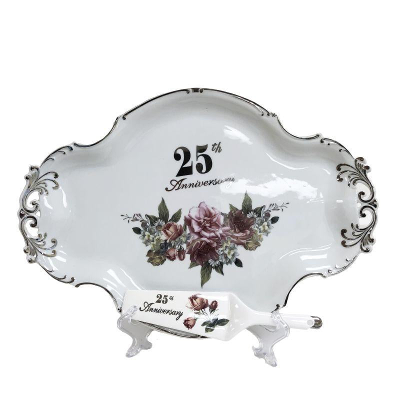 25th Anniversary Cake Platter and Serving Knife - Royal Gift