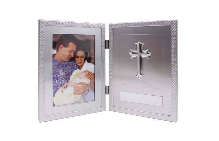 Cross Photo Frame 4" x 6" Hinged Communion Confirmation Baptism - Royal Gift