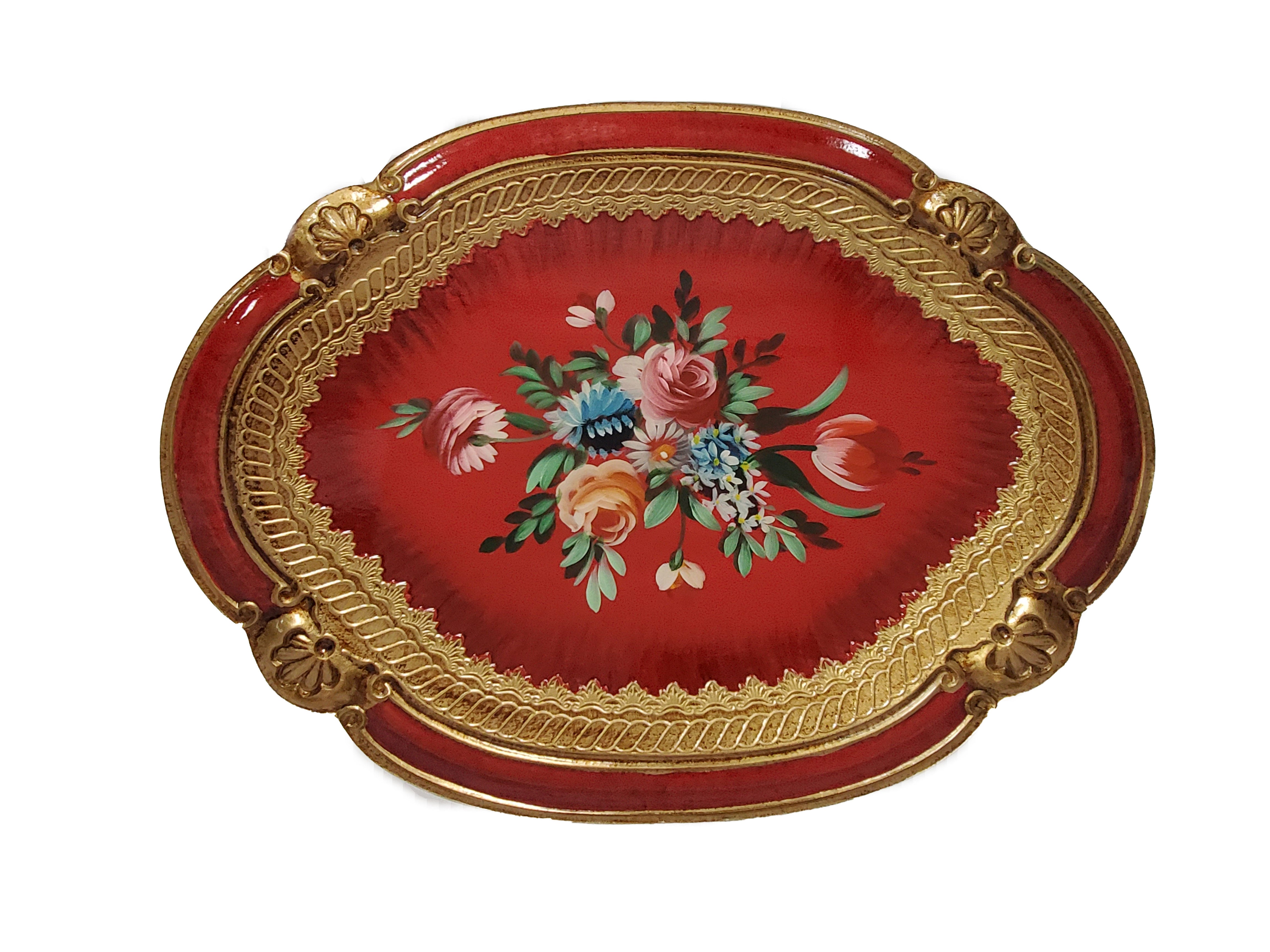 Florentine Tray Oval Wood Hand Painted in Firenze Italy 18"L x 14.5"W - Royal Gift