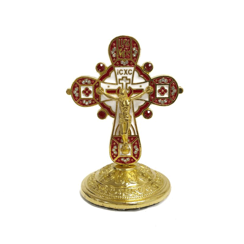 Crucifix With Stand Red and Gold - 3" Tall - Royal Gift