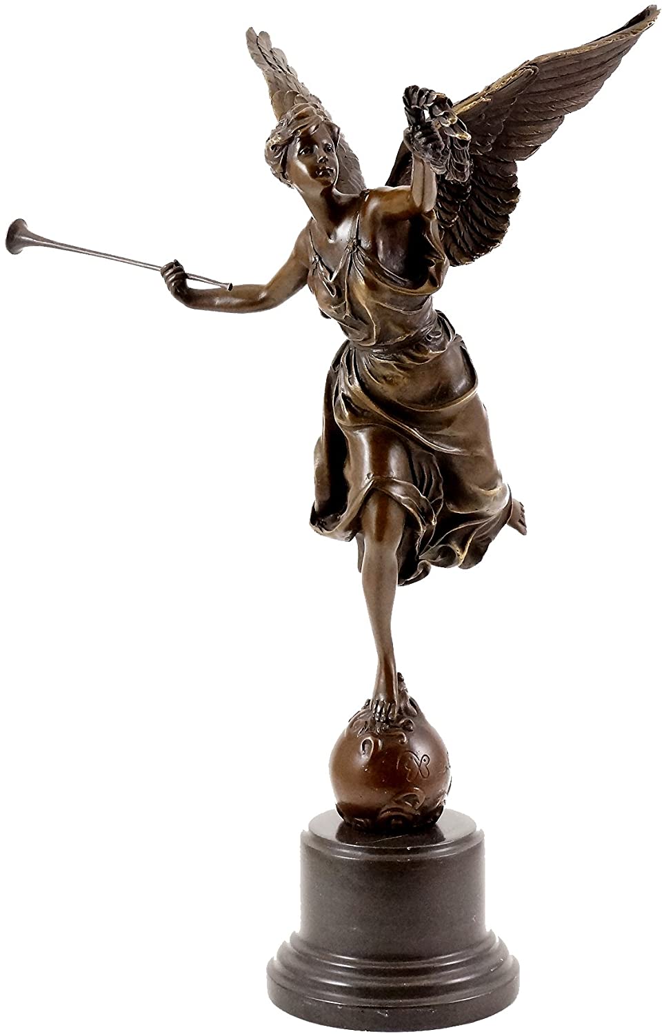 Young Lady Bronze metal statue on marble base (La Renomee ) 9"wide X 8"deep X 15"Tall - Royal Gift