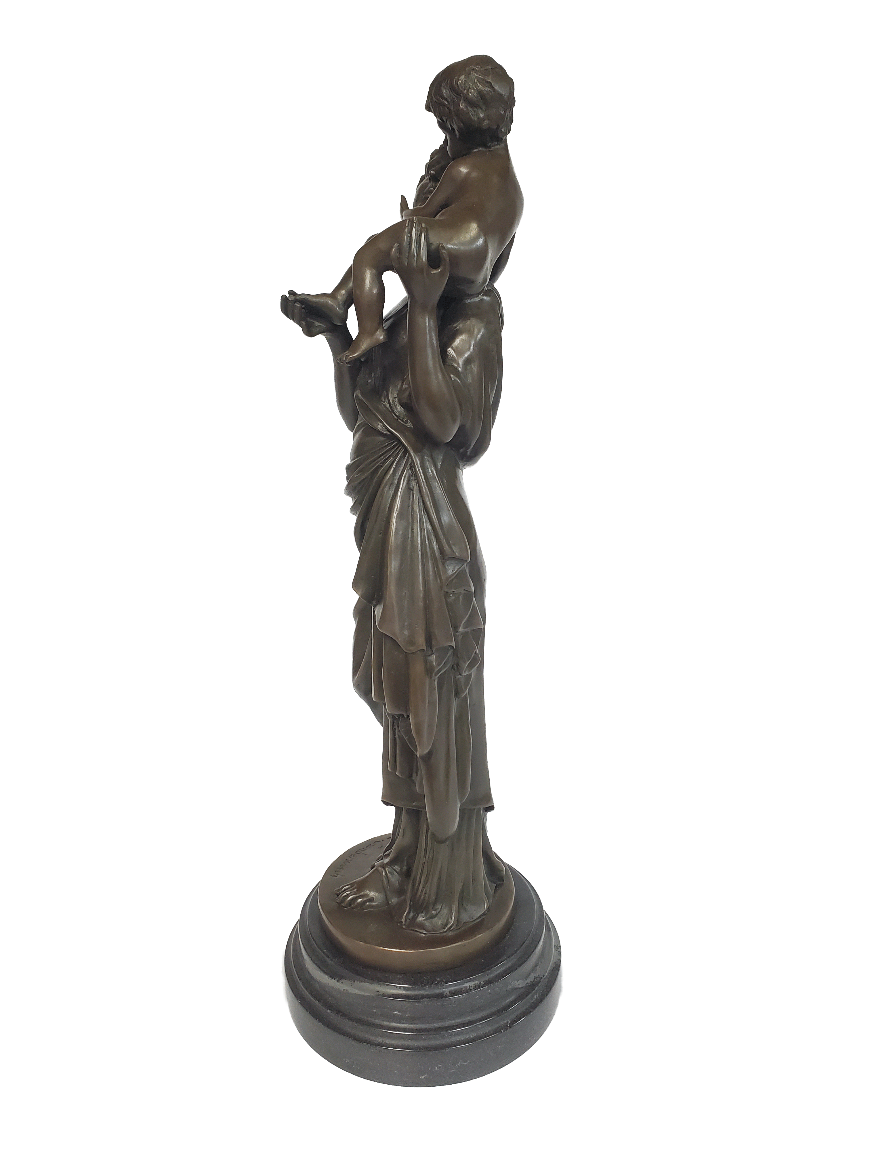 Mother and Child Bronze metal statue on marble base 6"wide X 6"deep X 18.75"tall - Royal Gift