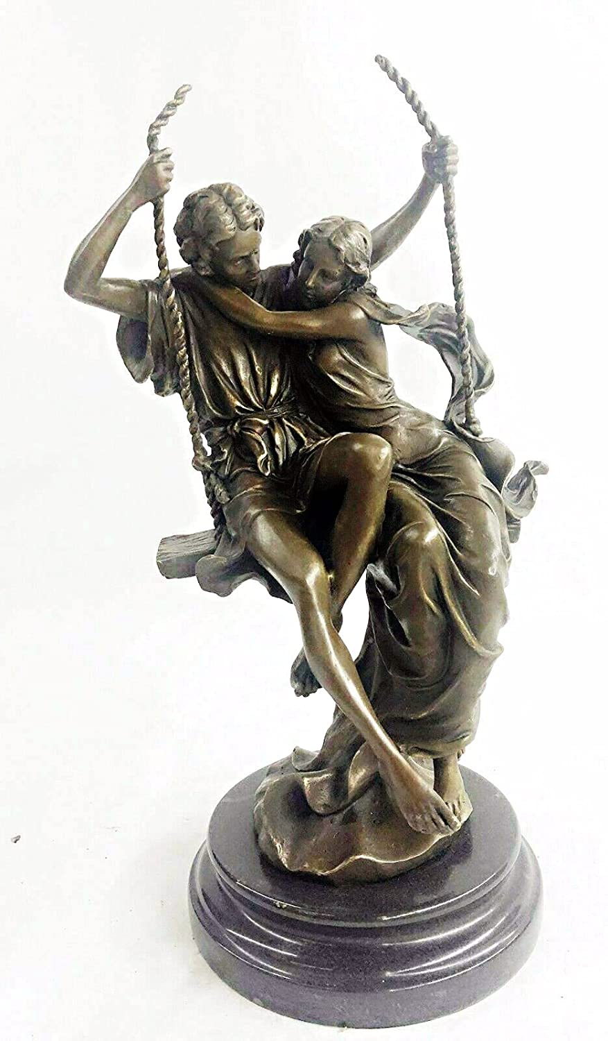 Couple On Swing Bronze statue on marble base 7"wide X 7"deep X 16" Tall - Royal Gift