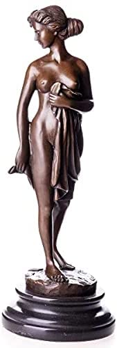 Young Lady with Towel Bronze metal statue on marble base 4.6"wide X 4.6"deep X 13"tall - Royal Gift