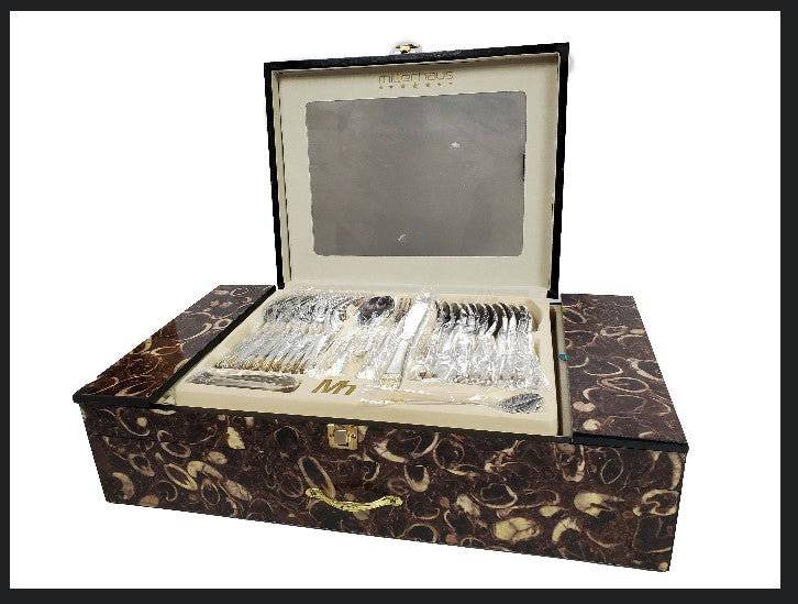 Flatware 72-Piece Set 18/10 Stainless Steel Service for 12 people Versailles Gold from Millerhaus - Royal Gift
