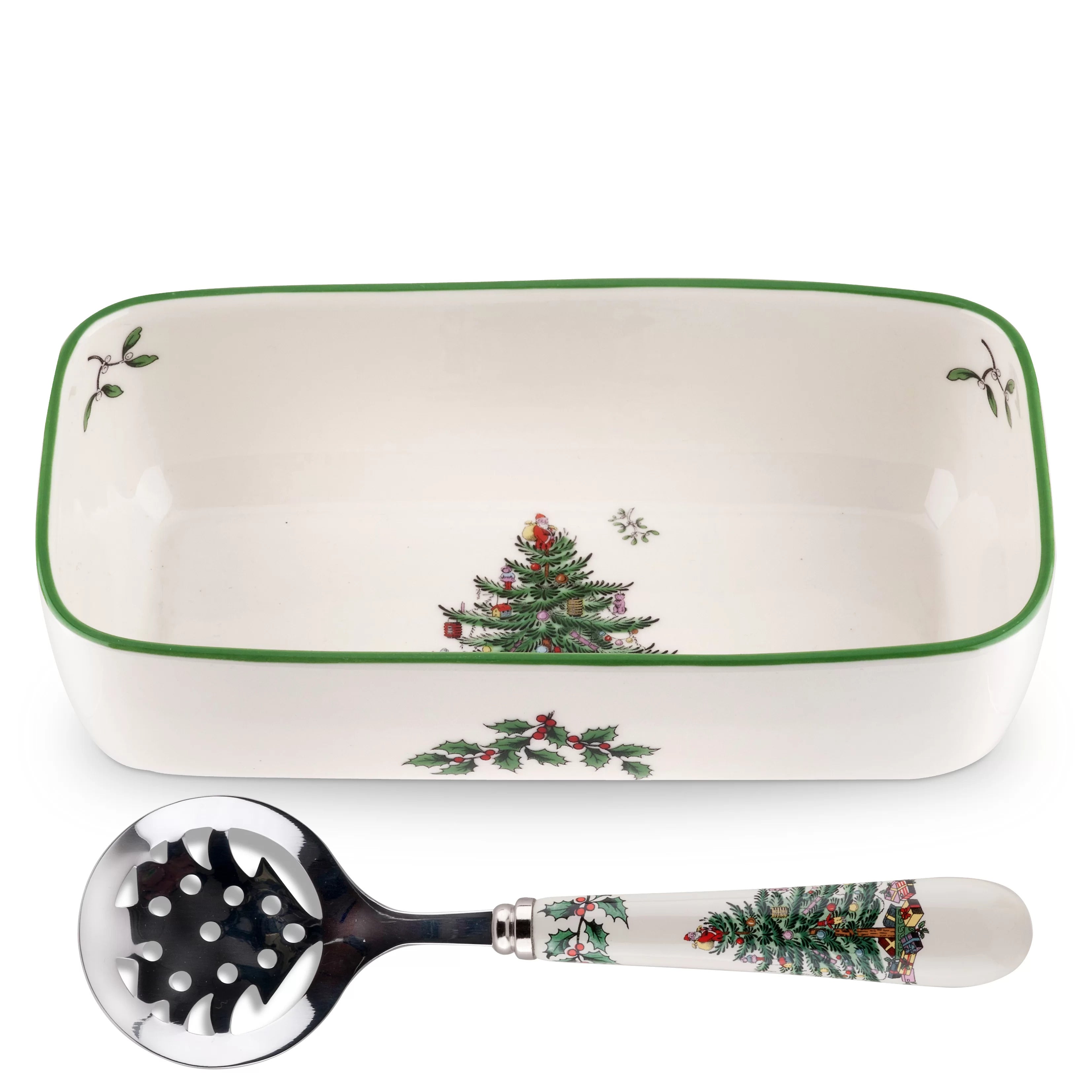 Spode Christmas Tree Cranberry Server with Slotted Spoon - Royal Gift