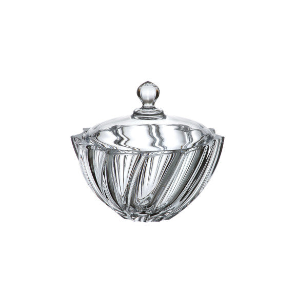 Bohemia Scallop Crystal bowl with cover, 7.5"diameter 7"tall - Royal Gift