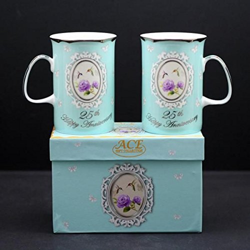 25th Anniversary Mugs, Set of 2, Fine bone china - Royal Gift