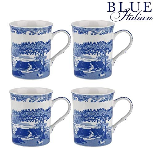 Spode Blue Italian Set of 4 Mugs, Porcelain, Blue and White, 8.5 x 12 x 10.5 cm - Royal Gift