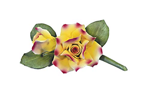 Capodimonte Rose with Bud (Yellow & Purple) Porcelain Flower Hand Made in Italy - Royal Gift