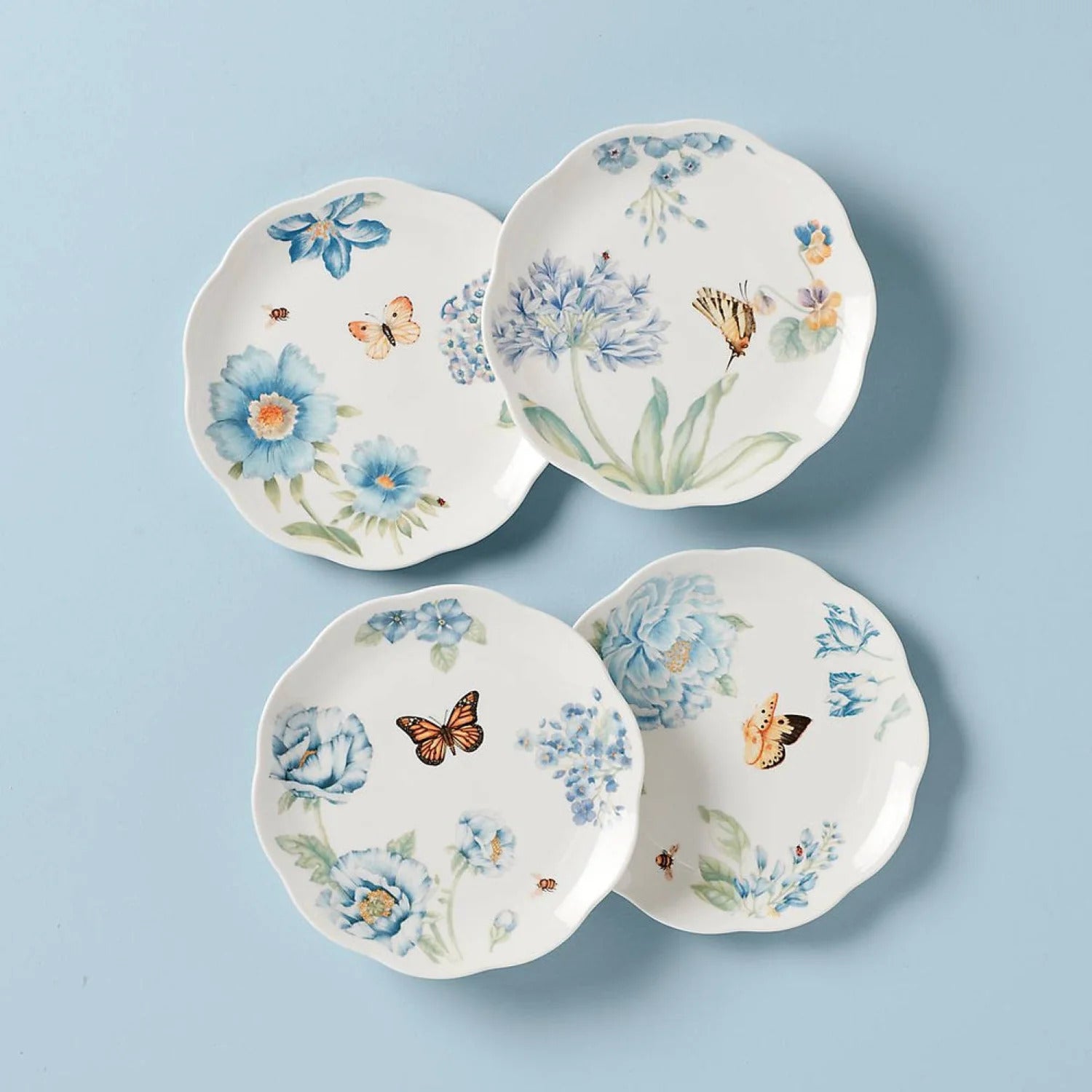 Lenox Butterfly Meadow 4 plates 8"diameter blue - Royal Gift