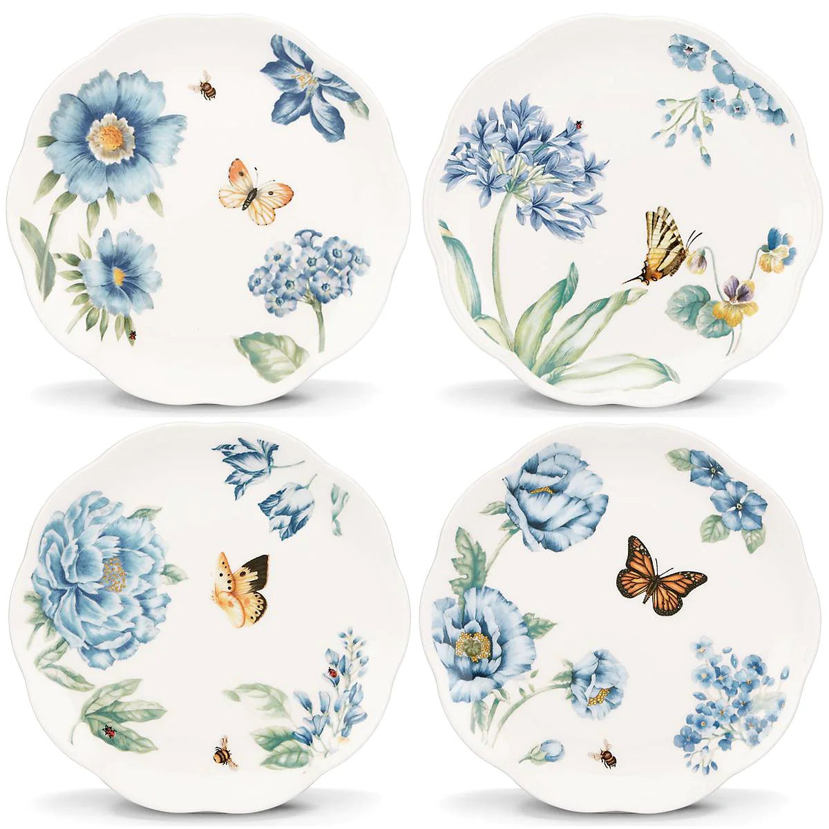 Lenox Butterfly Meadow 4 plates 8"diameter blue - Royal Gift