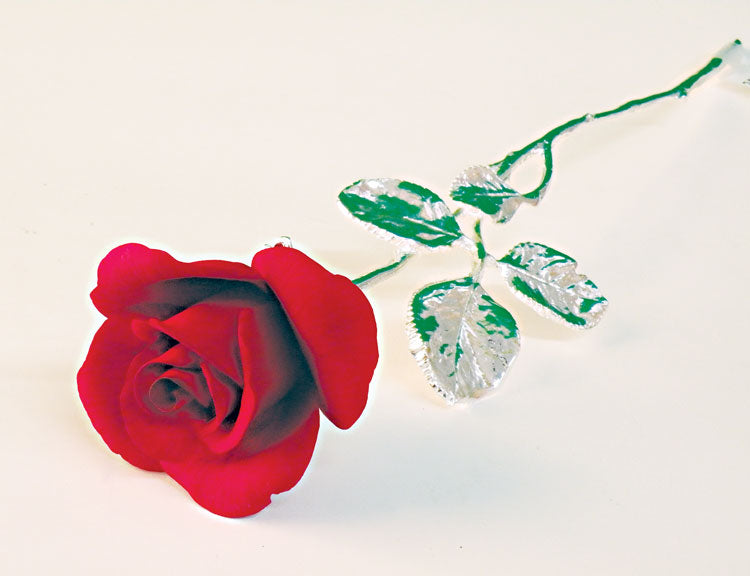 Capodimonte Red rose Capodimonte on a silver stem 14" X 3" X 3.5" - Royal Gift
