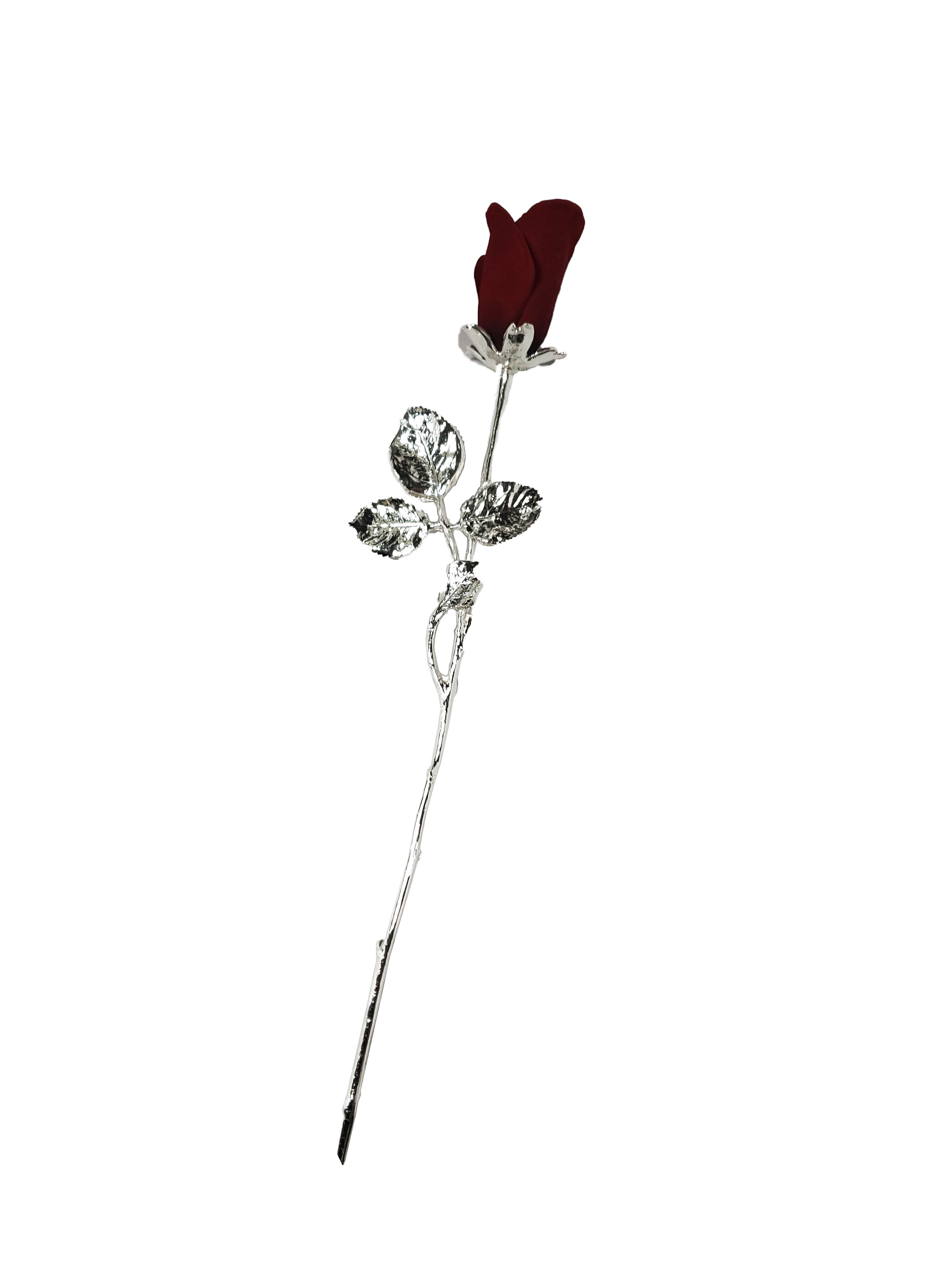 Rosebud 15" with Silver Stem Hand Made and painted in Capodimonte Italy - Royal Gift