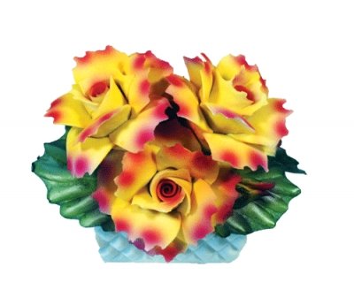 Capodimonte Roses in a Basket (Yellow and Pink) Porcelain Flower Hand Made in Italy - Royal Gift