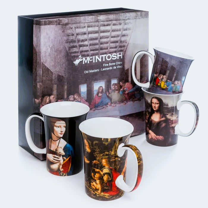 Leonardo Da Vinci Mugs Set of 4, bone china from the Old Masters collection - Royal Gift