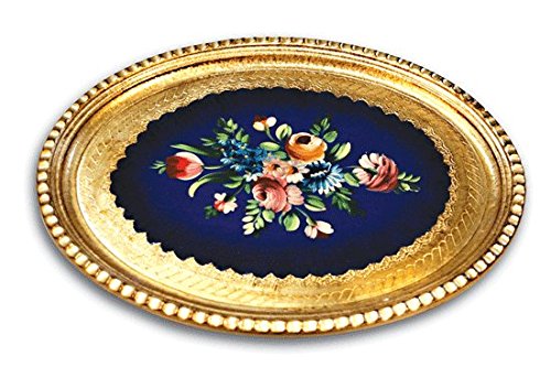 Florentine wood Tray Rose Bouquet 17.5" Oval Hand made & Painted in Firenze Italy - Royal Gift