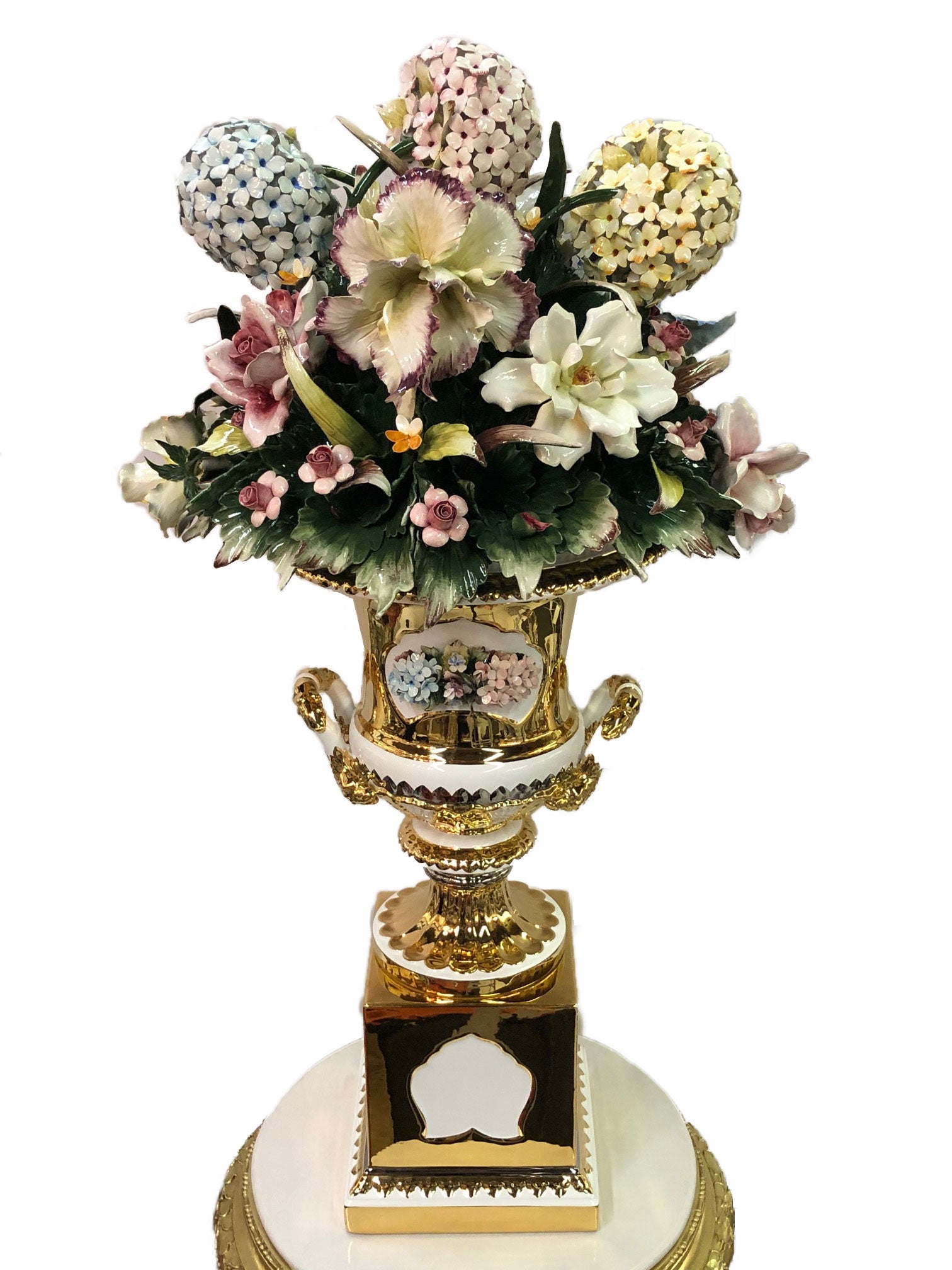 Capodimonte Gold Bouquet in Vase 40" Hand Made and Painted in Italy - Royal Gift