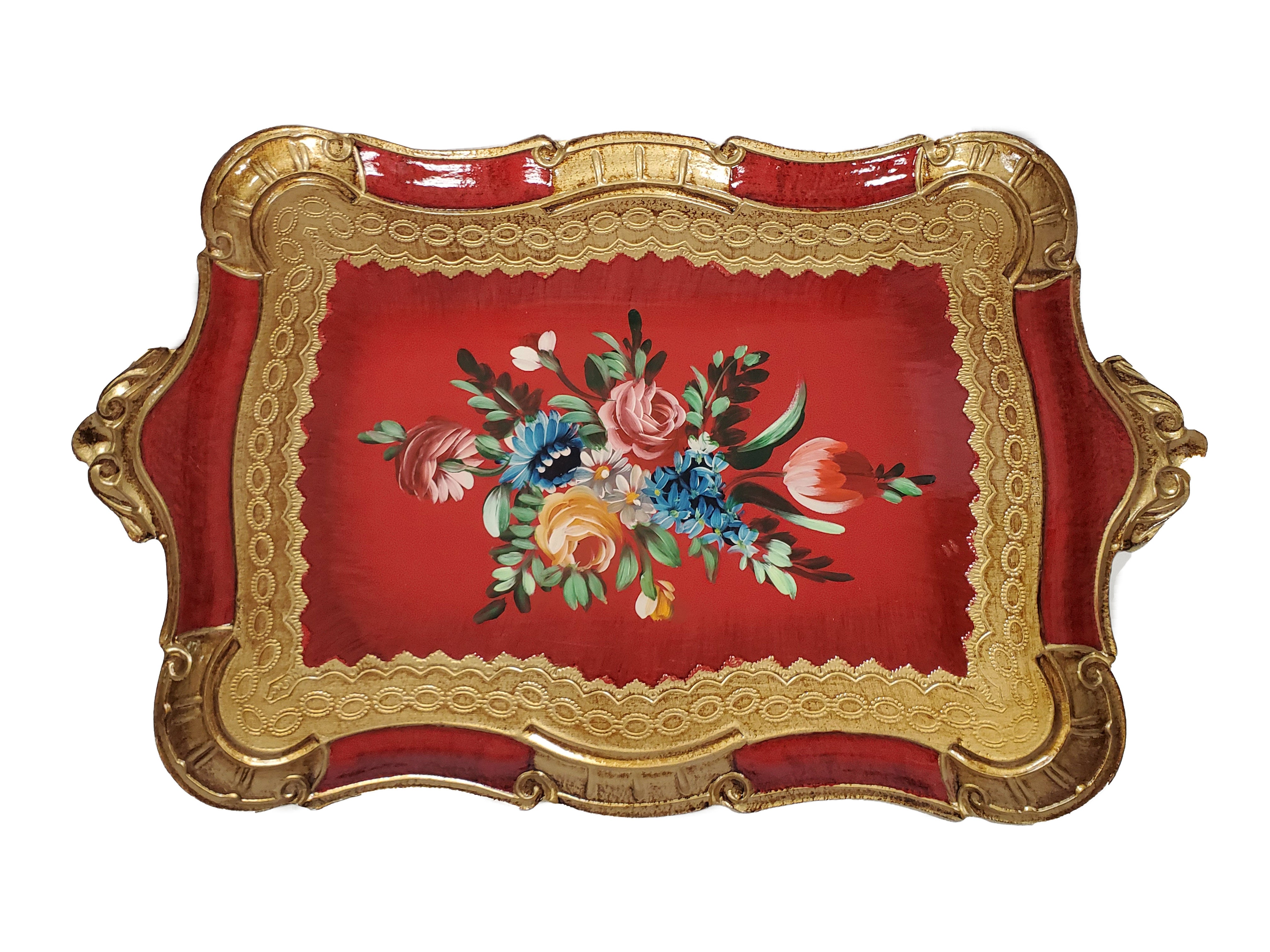 Florentine Tray Wood Hand Painted in Firenze Italy 21"L x 14"W - Royal Gift