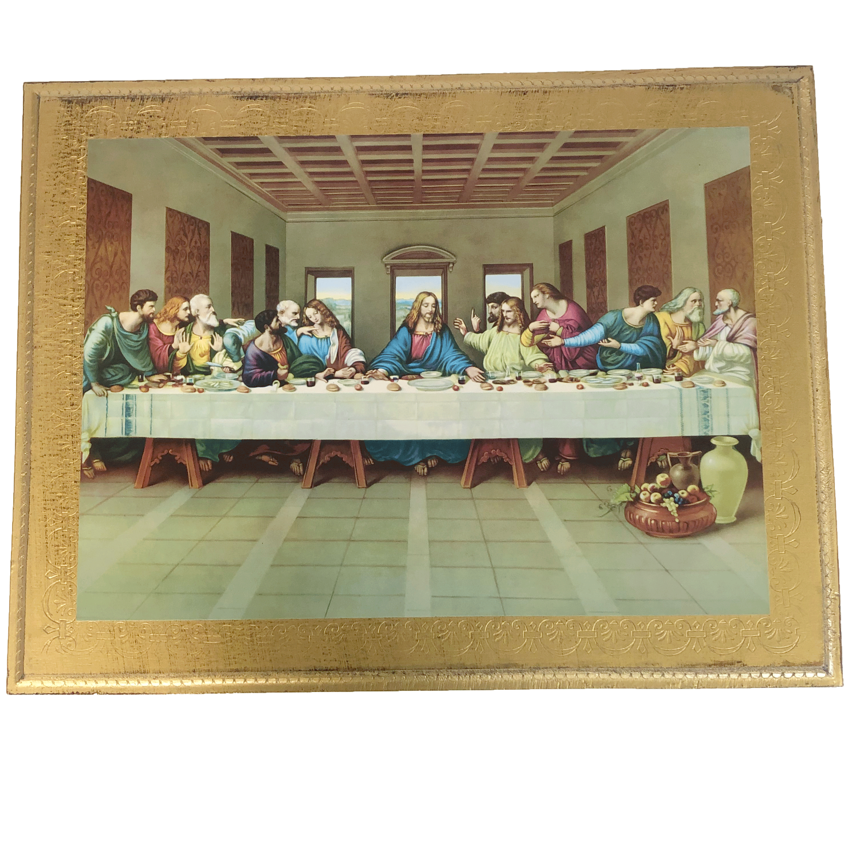 Last Supper on Florentine wood board Wall Art Made in Firenze Italy 15" x 19.5" Gold - Royal Gift