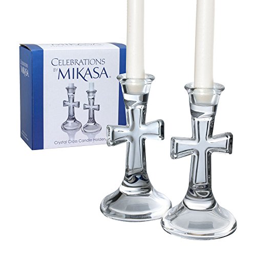 Mikasa Rejoice Crystal Cross Candle Holders, Set of 2 - Royal Gift
