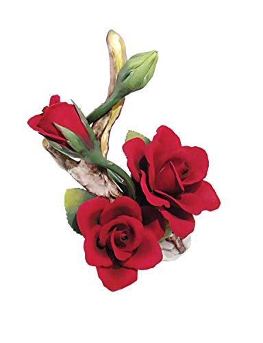Capodimonte Roses and a Bud on a Stem (Red) Porcelain Flower Hand Made in Italy - Royal Gift
