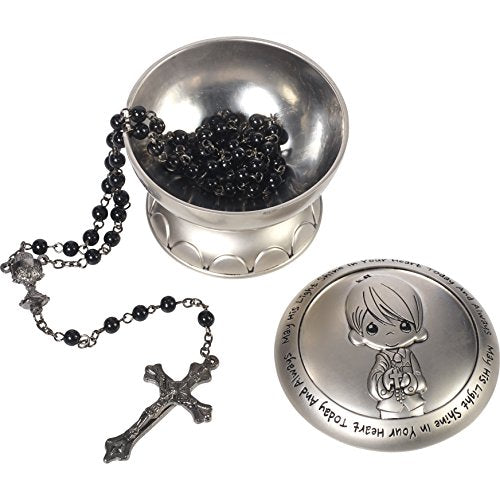Precious Moments May His Light Shine in Your Heart Today & Always Boy First Communion Rosary & Silver Zinc Alloy Rosary Box, Multicolor - Royal Gift
