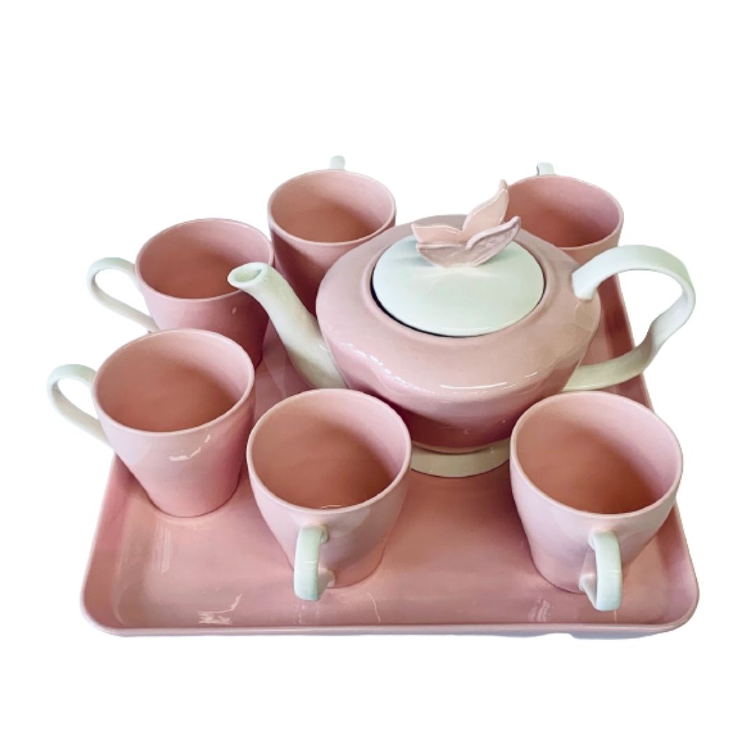 Tea set 9 piece bone china Pink - Royal Gift