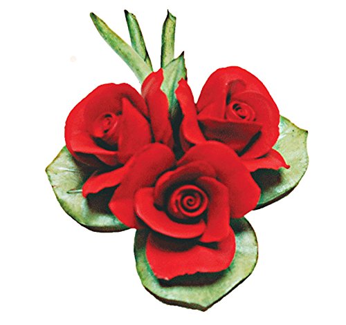 Capodimonte Roses on a Leaf (Red) Porcelain Flower Hand Made in Italy - Royal Gift